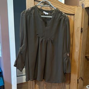 Carolina Belle Brown Sheer Blouse with Embellished Sleeves